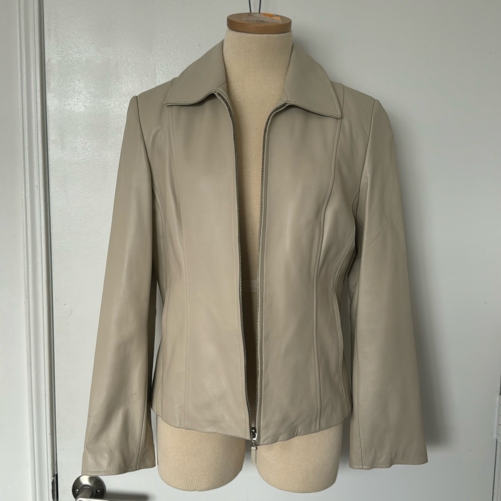 Pamela McCoy geniune leather boxy jacket